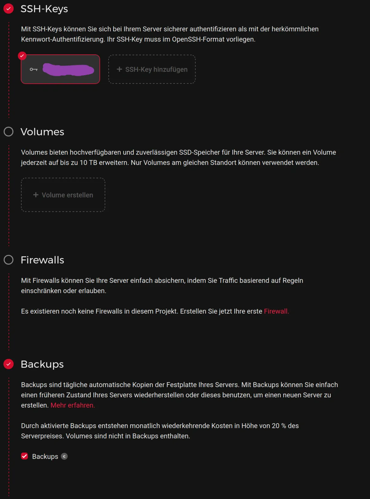 Hetzner VPS setup interface