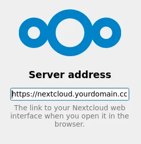 Interface prompting the user to enter the domain of their Nextcloud instance
