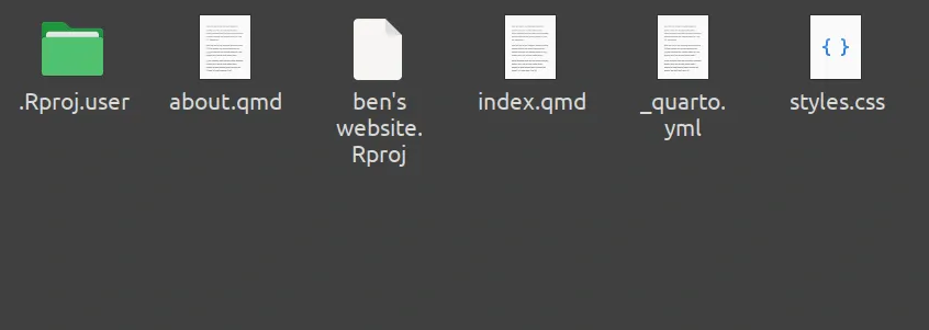 Directory containing the standard files generated for a Quarto website project