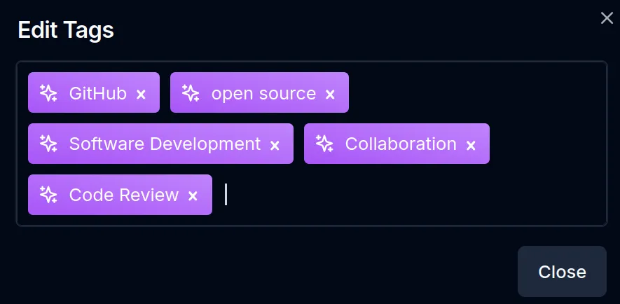 AI-generated tags in Hoarder that are less accurate: GitHub, open source, Software Development, Collaboration, Code Review.